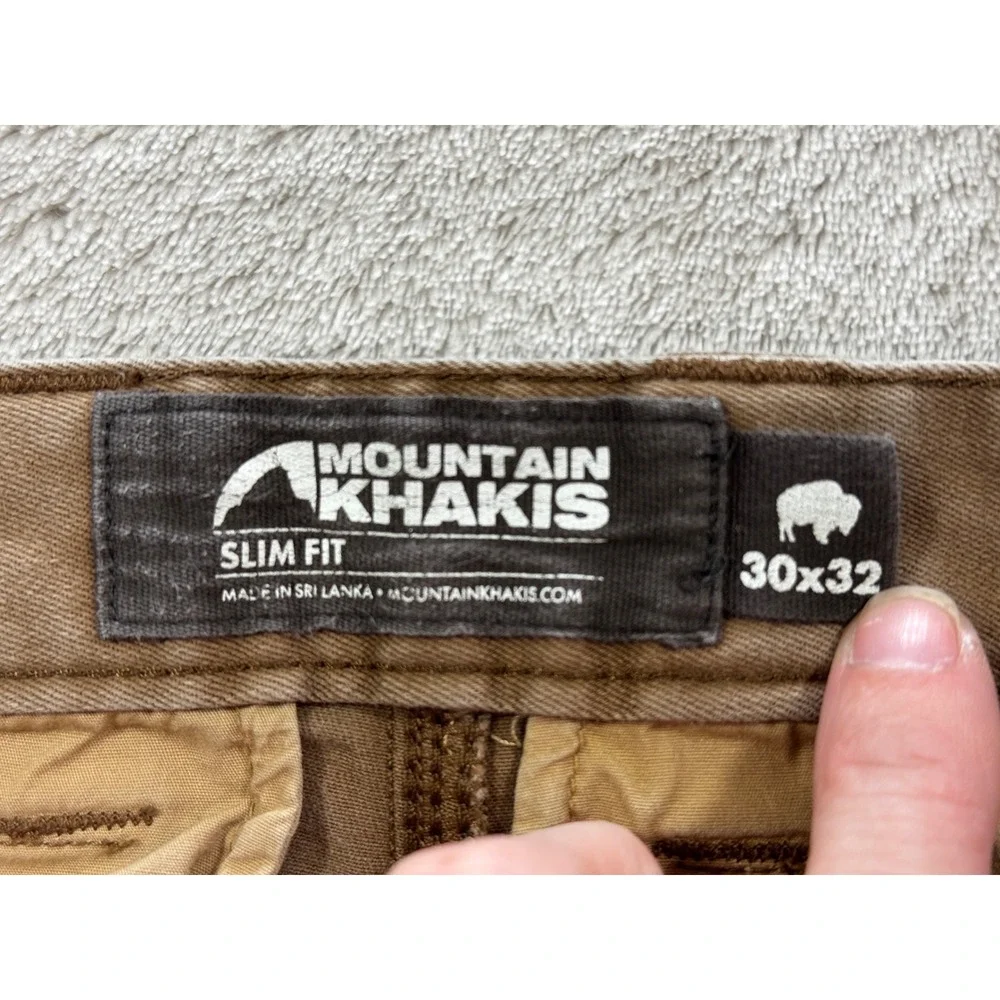 Mountain Khakis Mens Slim Fit Stretch Chino Brown Pants 30x32 Meas: 30x30